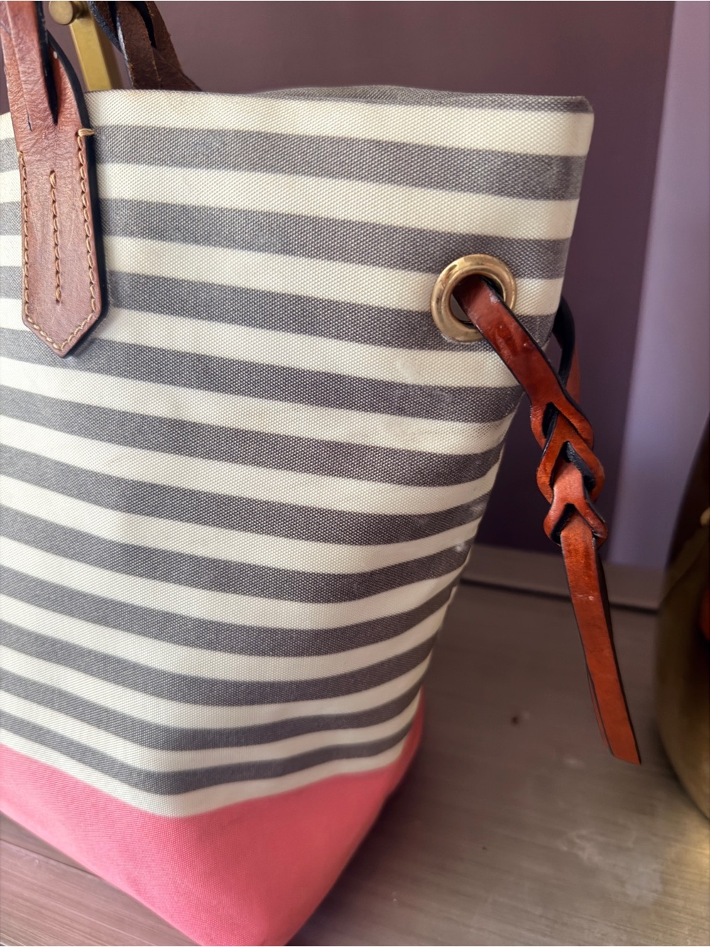 Dooney & Bourke Sullivan Beach Tote — Grey Stripe + Pink Bottom circa 2011 - Picture 8 of 10